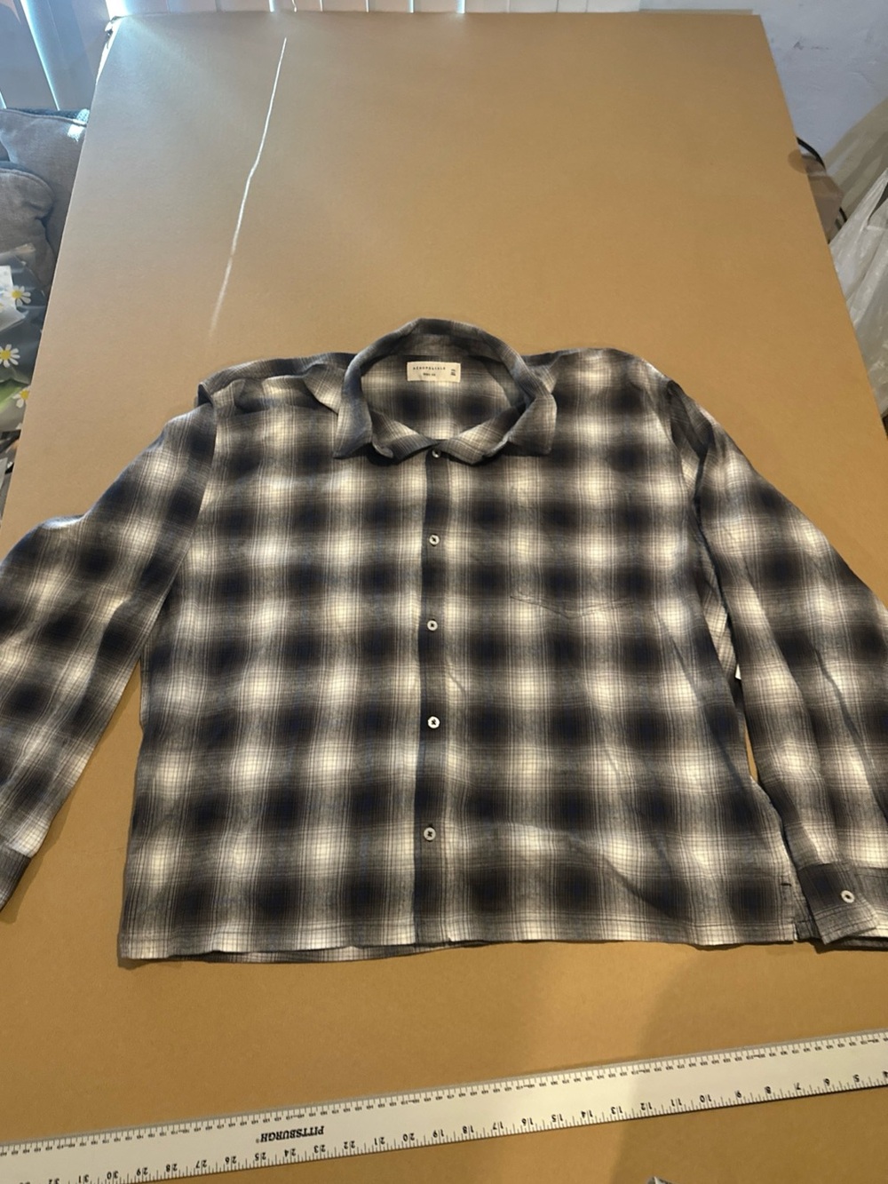 Aeropostale Black & White Plaid Casual Button-Down Shirt